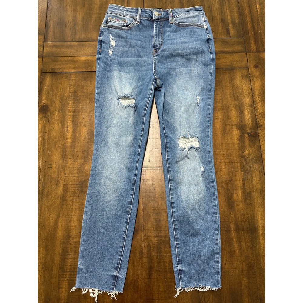 Judy Blue Skinny Fit Distressed Rainbow Embroidery Jeans9/29 JB88286 Medium Wash